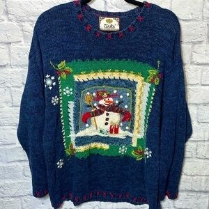 Vintage Winter Snowman Y2K Tiara International Christmas Knit Holiday Sweater